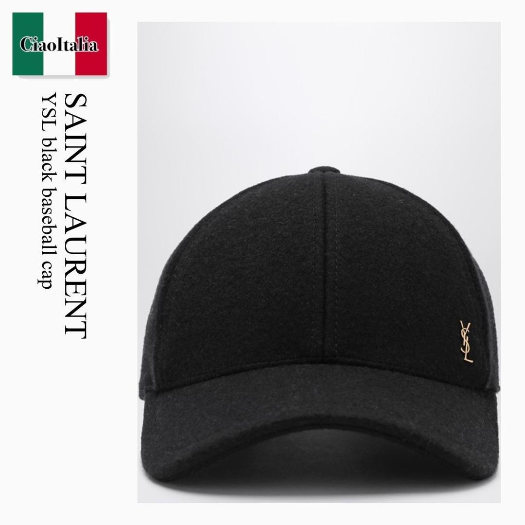 【美品・今日限定】サンローランパリ キャプ ベースボール帽 YSL 57黒 SAINT LAURENT - YSL ブラックツイード ベースボールキャップ 57