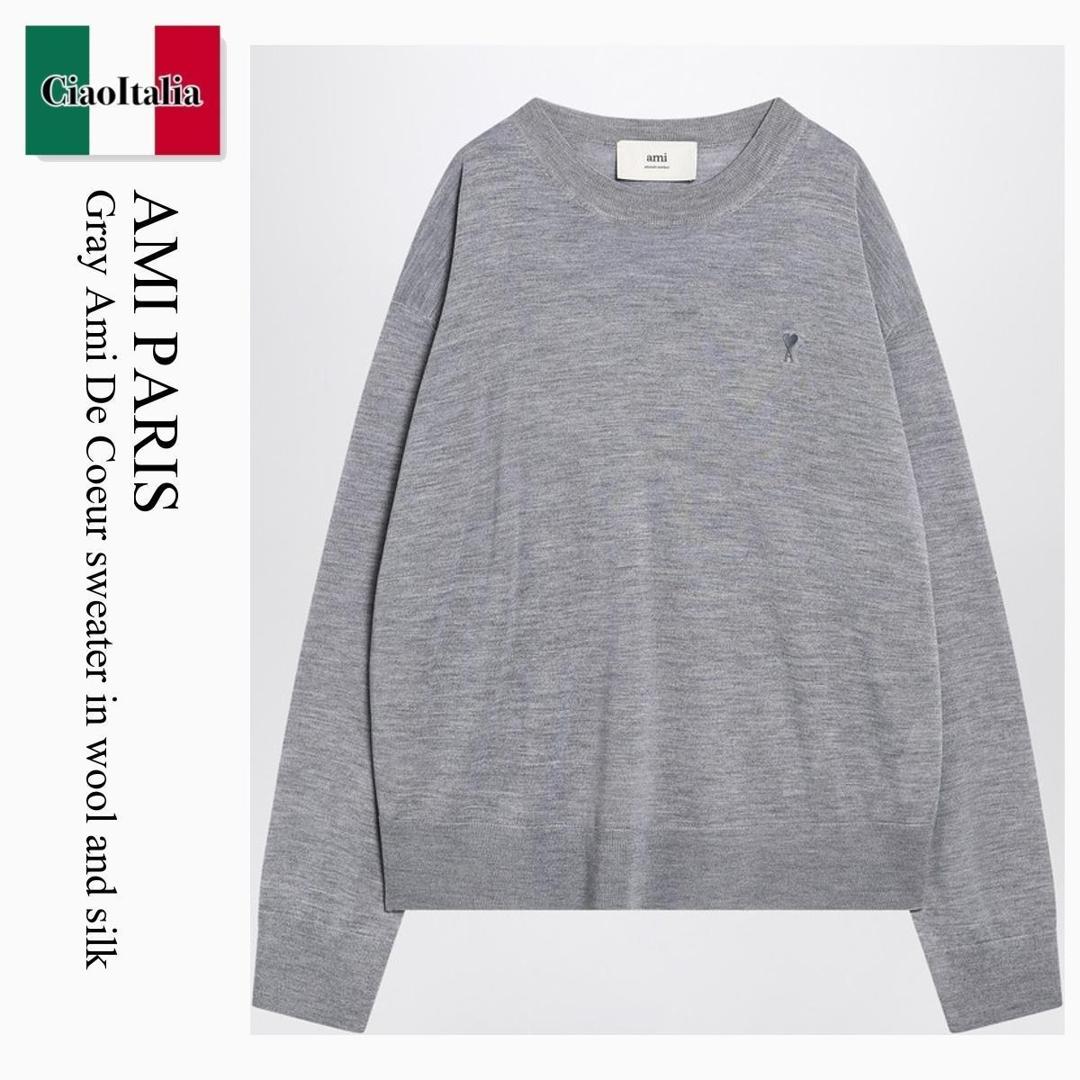 【数量限定・在庫限り・早い者勝ち！】 アミアレクサンドルマテュッシ / Ami Paris Gray Ami De Coeur Sweater In Wool And Silk / HKS834KN0066 / HKS834KN0066 050 / HKS834KN0066050 / ニット・セーター