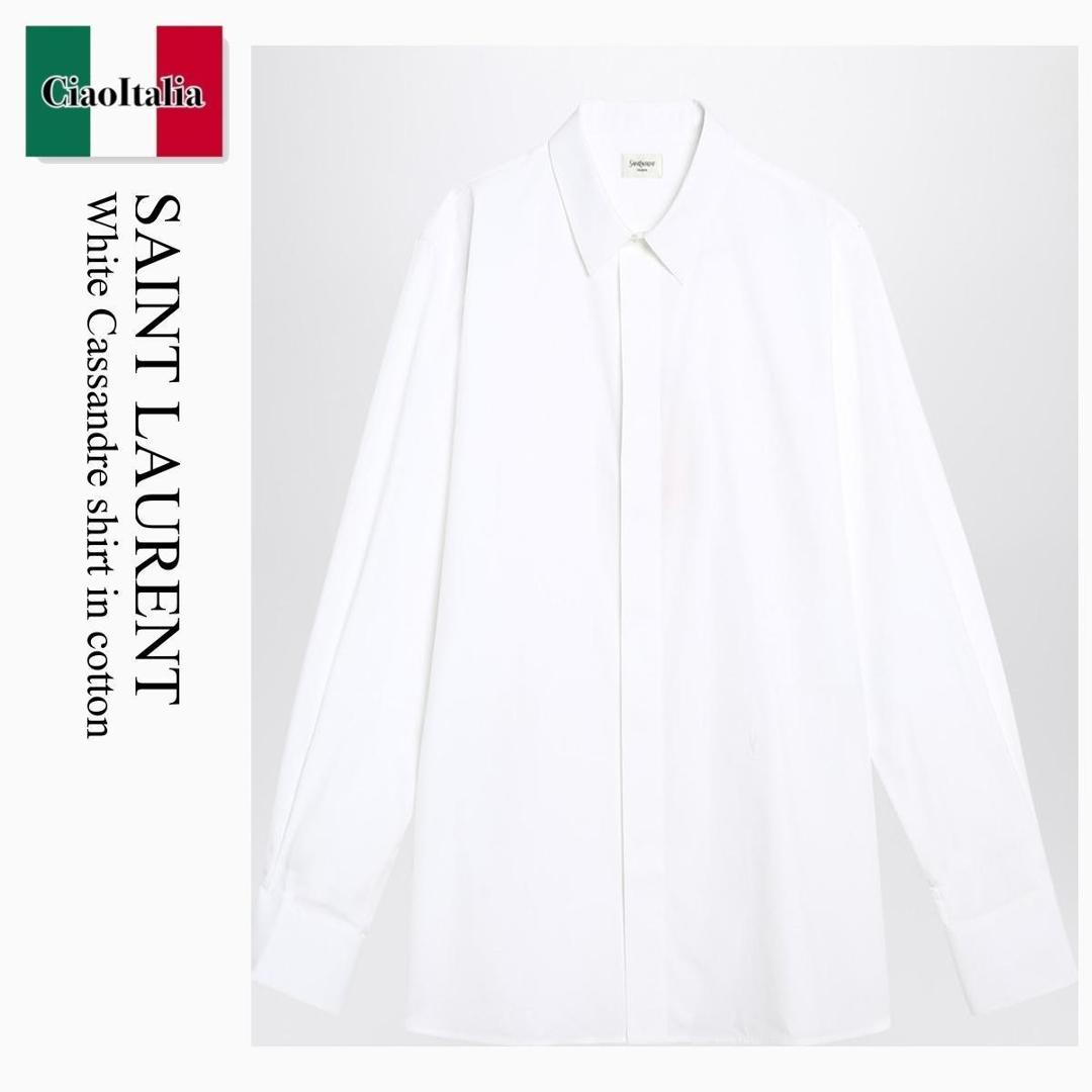 【寸法押さえる・店卸し資産境界線・早め者制覇！】 サンローラン / Saint Laurent White Cassandre Shirt In Cotton / 826821 Y217W / 826821 Y217W 9000 / 826821Y217W9000 / プルオーバー