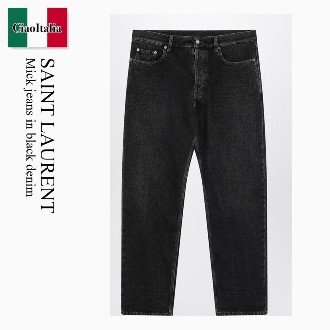 サンローラン ブラック スリムフィット コーティングパンツ 48 SAINT LAURENT (サンローラン) SKINNY-FIT STRETCH GRAIN
