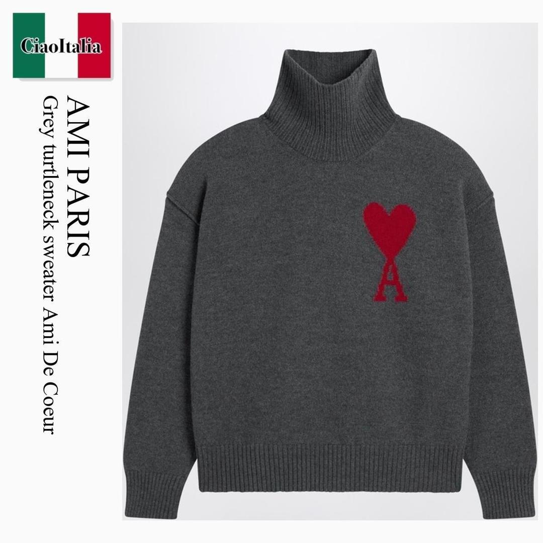 【数量限定・在庫限り・早い者勝ち！】 アミアレクサンドルマテュッシ / Ami Paris Grey Turtleneck Sweater Ami De Coeur / UKS839U018 / UKS839U018 084 / UKS839U018084 / ニット・セーター｜Ciao Italia