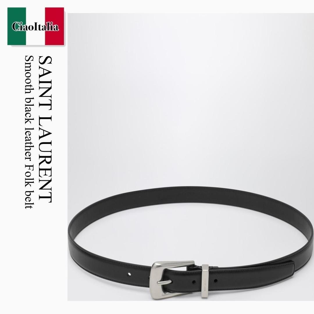 【数量限定・在庫限り・早い者勝ち！】 サンローラン / Saint Laurent Smooth Black Leather Folk Belt / 839769 AAEJE / 839769 AAEJE 1000 / 839769AAEJE1000 / ベルト