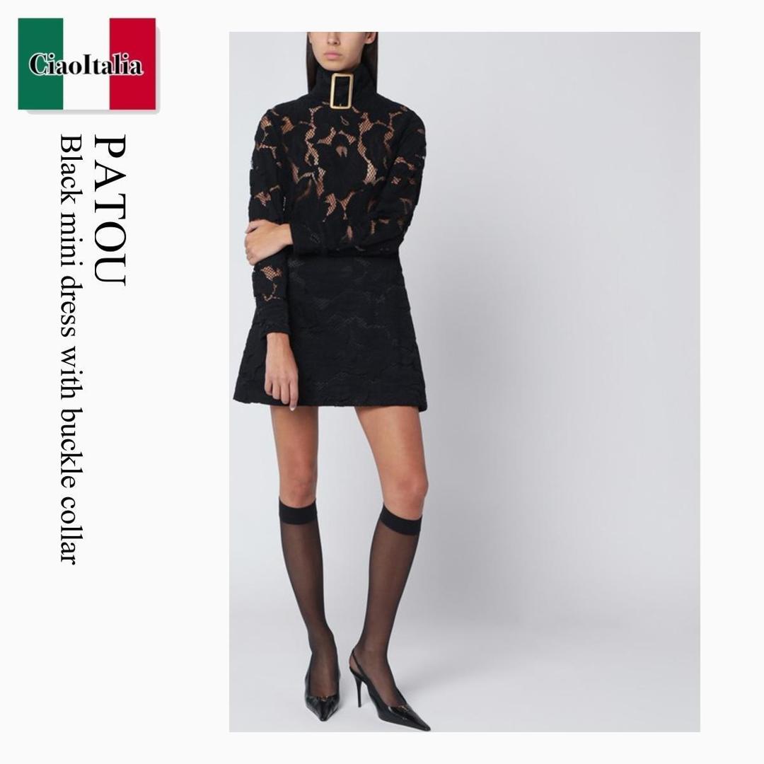 【数量限定・在庫限り・早い者勝ち！】 パトゥ / Patou Black Mini Dress With Buckle Collar / DR1930228 / DR1930228 999B / DR1930228999B / ワンピース