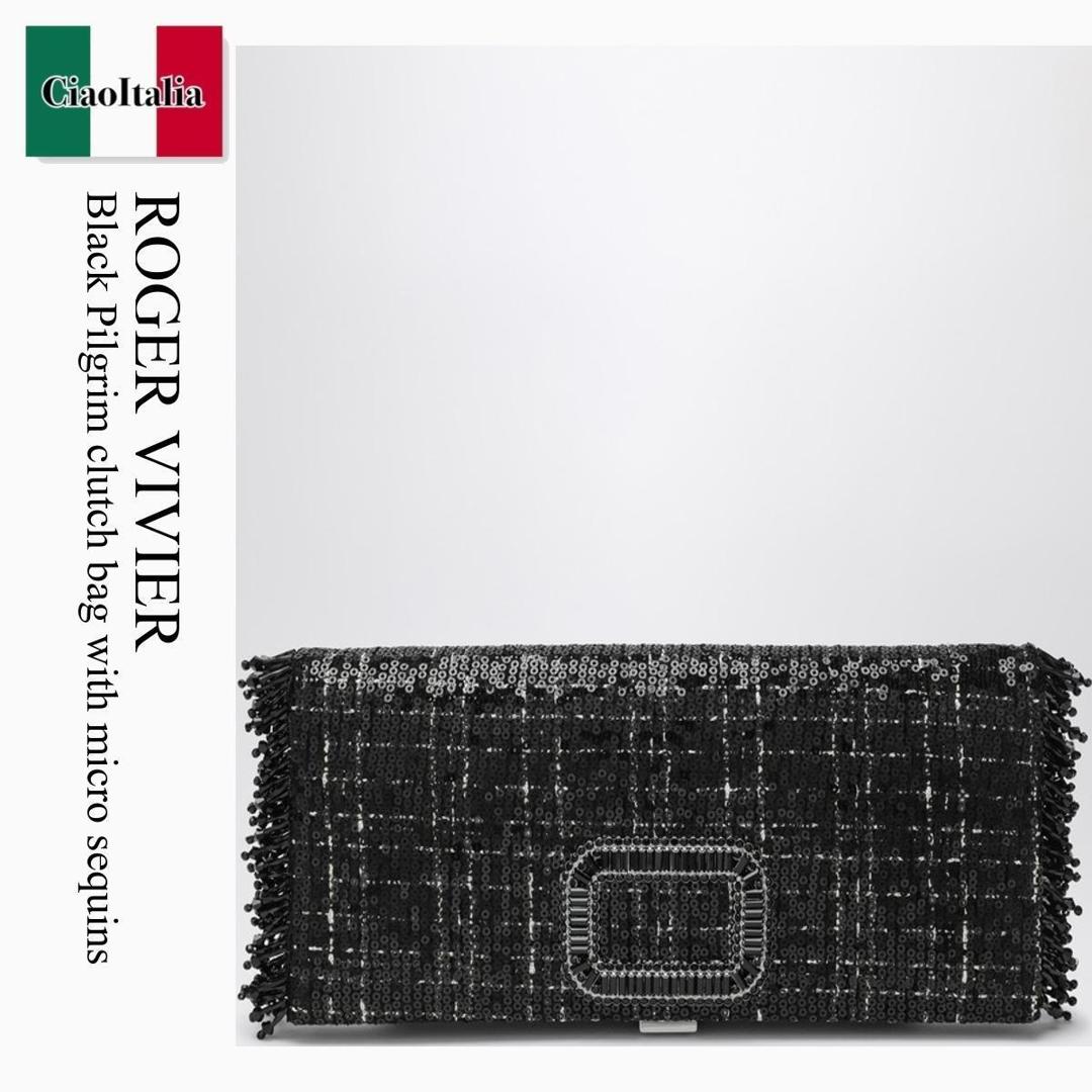 【数量限定・在庫限り・早い者勝ち！】 ロジェ・ヴィヴィエ / かばん / カバン / Roger Vivier Black Pilgrim Clutch Bag With Micro Sequins / RBWABDD0231ULR / RBWABDD0231ULR B999 / RBWABDD0231ULRB999 / クラッチバッグ｜Ciao Italia