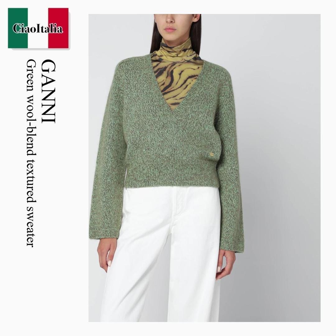 【数量限定・在庫限り・早い者勝ち！】 ガニー / Ganni Green Wool-Blend Textured Sweater / K2621 / K2621 753 / K2621753 / ニット・セーター