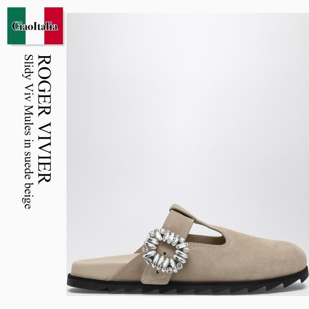 【分量制限事項・店卸し資産区分け・早め者白星！】 ロジェ・ヴィヴィエ / Roger Vivier Slidy Viv Mules In Suede Beige / RVW62542100J9E / RVW62542100J9E C603 / RVW62542100J9EC603 / サンダル・ミュール