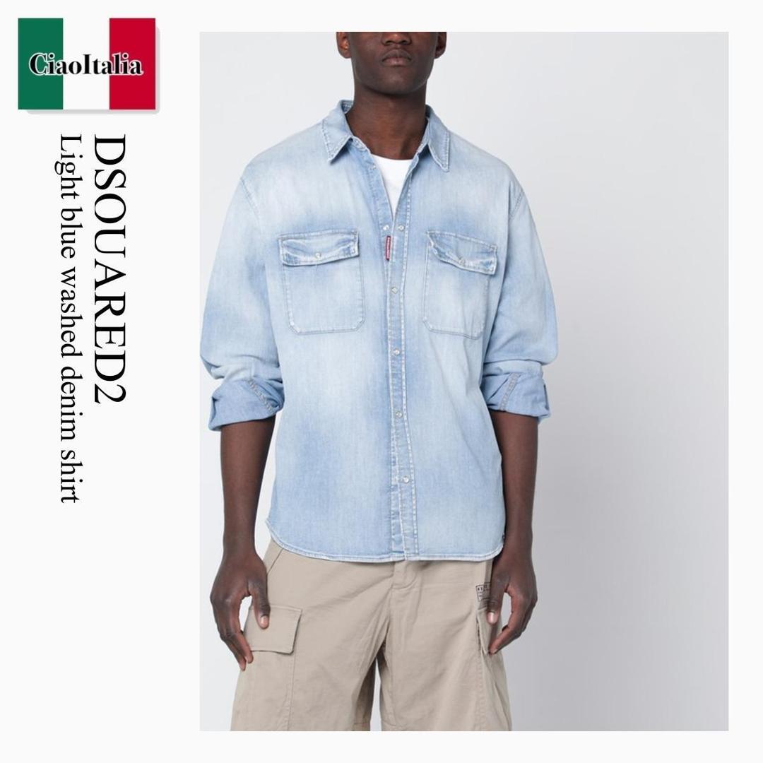 【数量限定・在庫限り・早い者勝ち！】 ディースクエアード / Dsquared2 Light Blue Washed Denim Shirt / S74DM0987 S30341 / S74DM0987 S30341 470 / S74DM0987S30341470 / シャツ