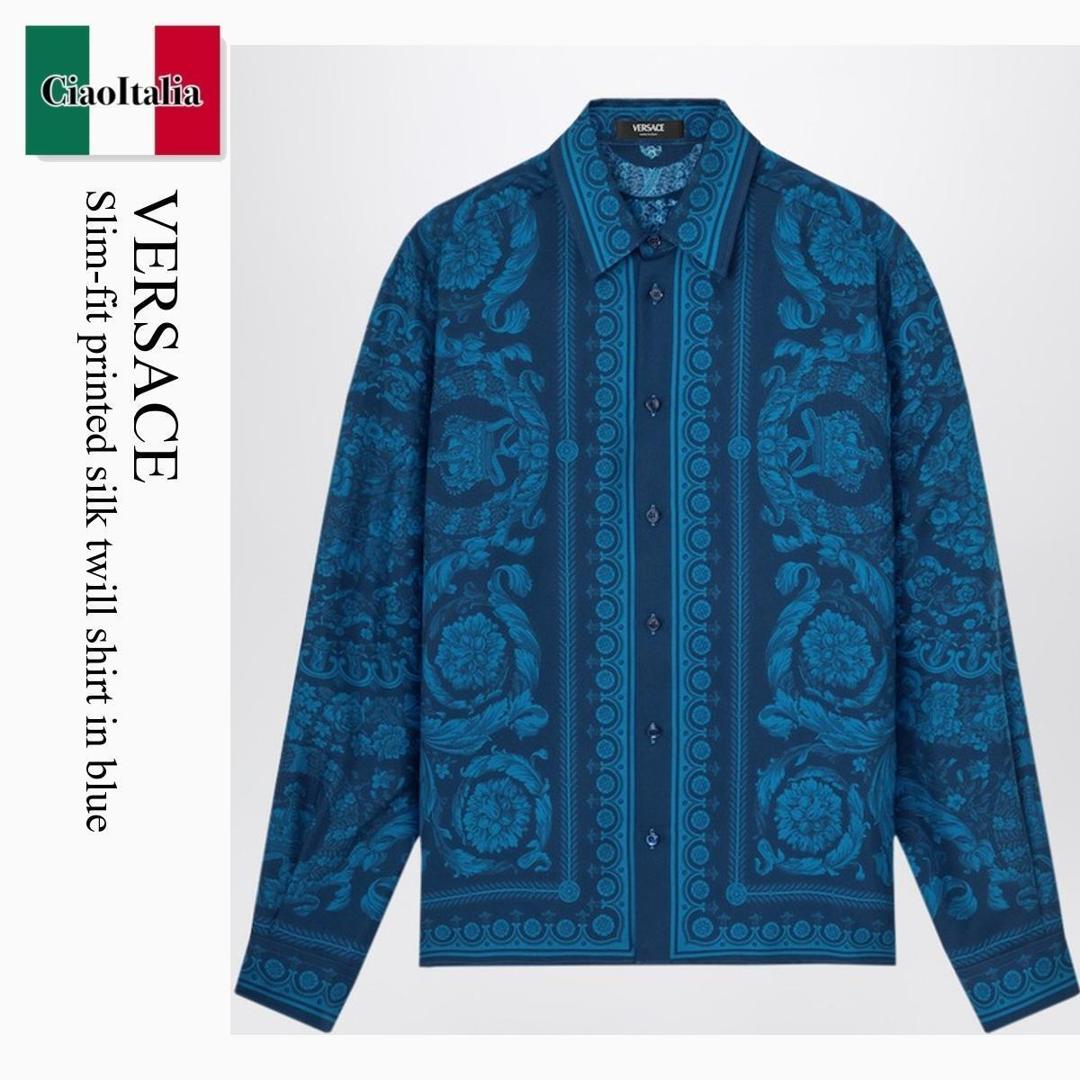 【寸法押さえる・店卸し資産境界線・早め者制覇！】 ヴェルサーチェ / Versace Slim-Fit Printed Silk Twill Shirt In Blue / 1021715 / 1021715 5UH90 / 10217155UH90 / プルオーバー