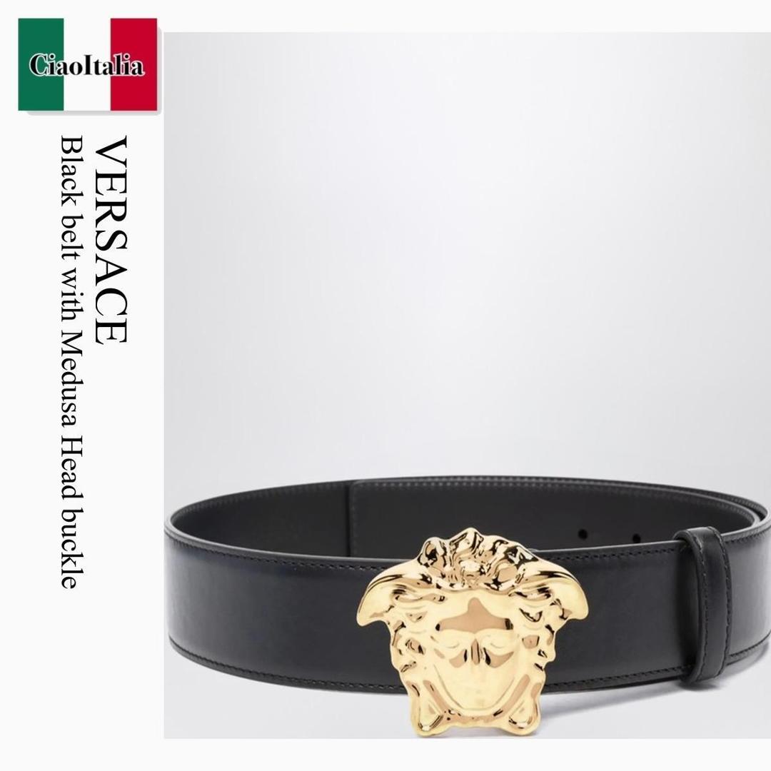 【数量限定・在庫限り・早い者勝ち！】 ヴェルサーチェ / Versace Black Belt With Medusa Head Buckle / 1020000 / 1020000 1B00V / 10200001B00V / ベルト