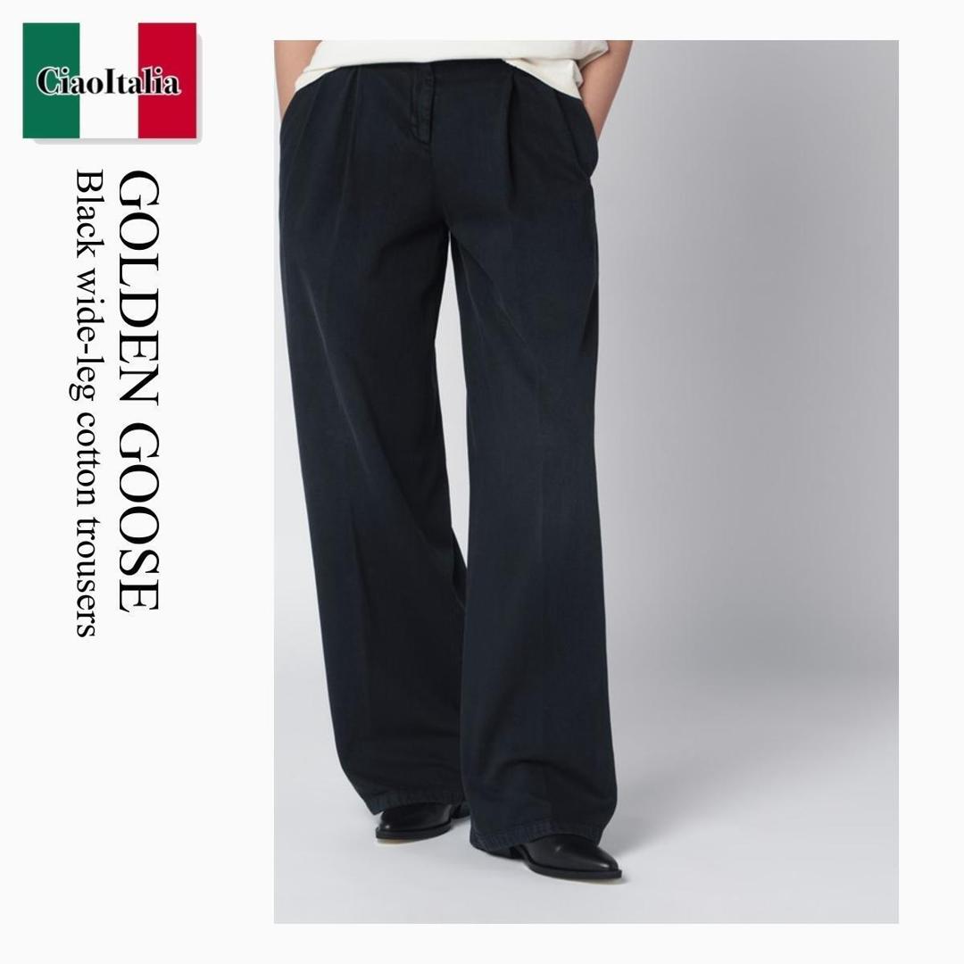 【数量限定・在庫限り・早い者勝ち！】 ゴールデングース / Golden Goose Black Wide-Leg Cotton Trousers / GWP01203 P002347 / GWP01203 P002347 90100 / GWP01203P00234790100 / パンツ