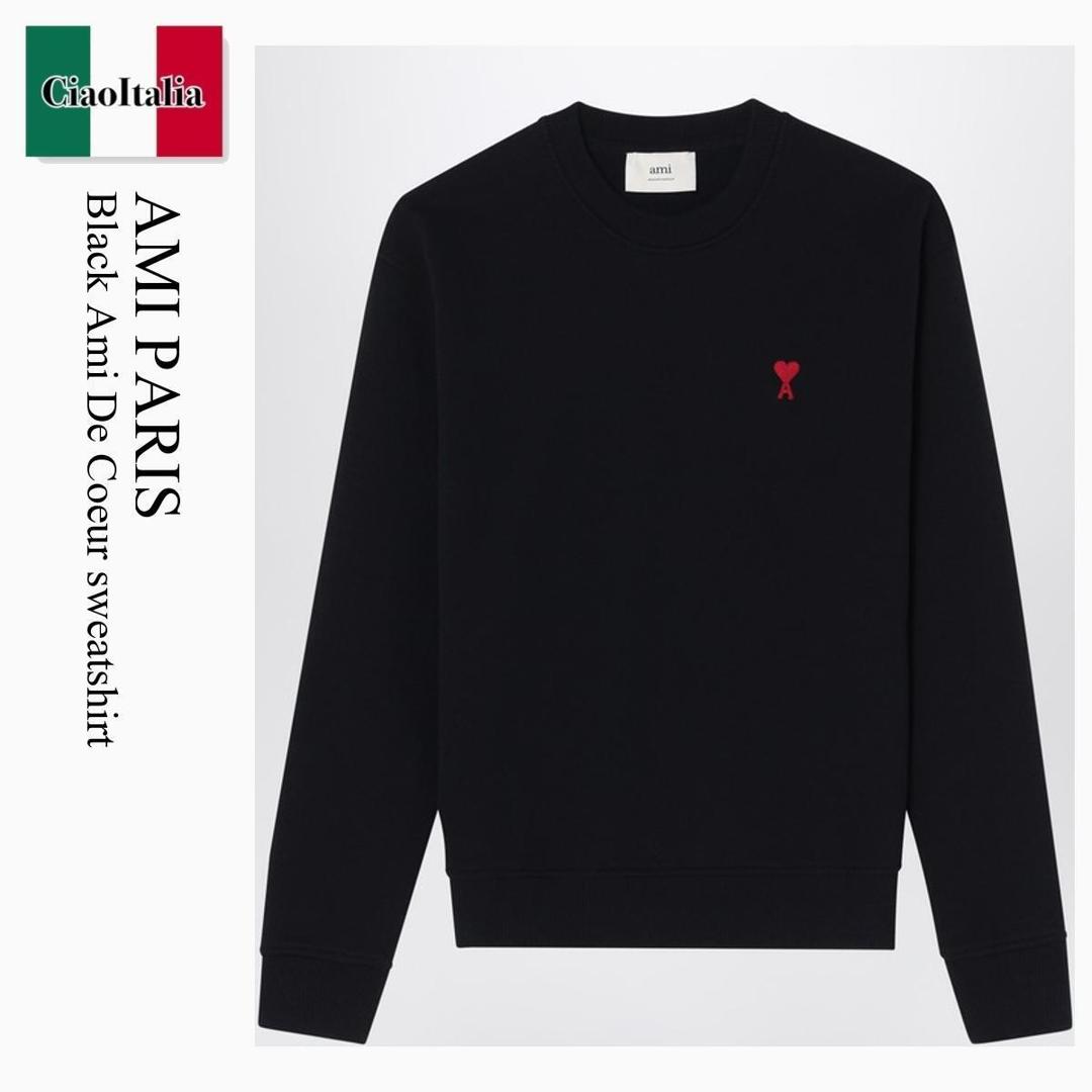 【数量限定・在庫限り・早い者勝ち！】 アミアレクサンドルマテュッシ / Ami Paris Black Ami De Coeur Sweatshirt / BFUSW035U730 / BFUSW035U730 001 / BFUSW035U730001 / スウェット・トレーナー