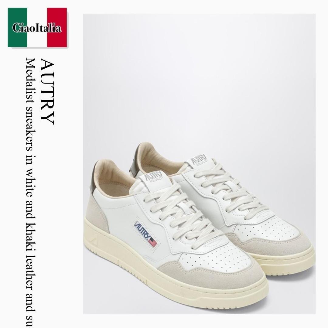 【数量限定・在庫限り・早い者勝ち！】 オートリー / Autry Medalist Sneakers In White And Khaki Leather And Suede / AULMLS15 / AULMLS15 LS15 / AULMLS15LS15 / スニーカー