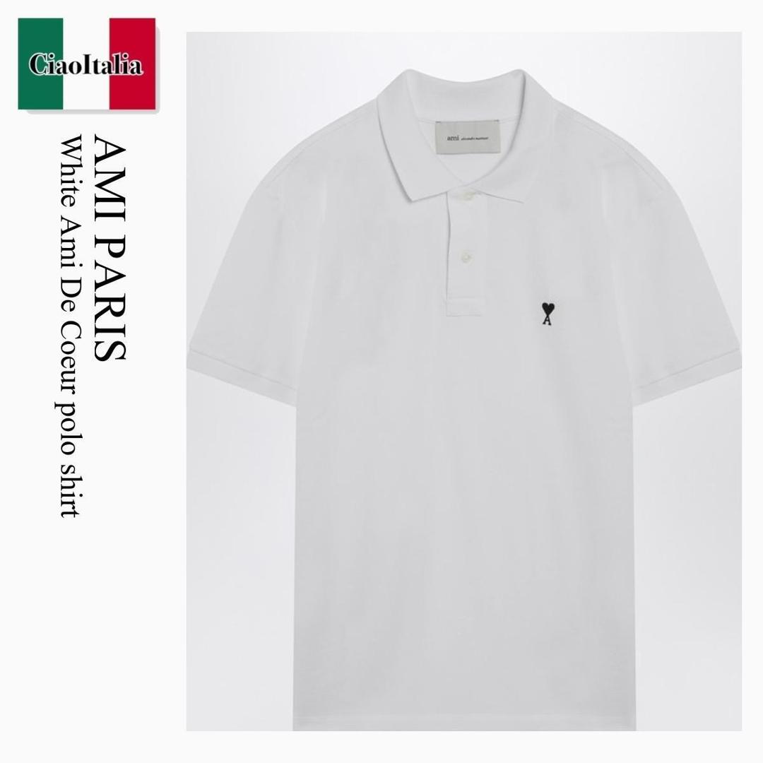【数量限定・在庫限り・早い者勝ち！】 アミアレクサンドルマテュッシ / Ami Paris White Ami De Coeur Polo Shirt / HPL411760 / HPL411760 100 / HPL411760100 / ポロシャツ