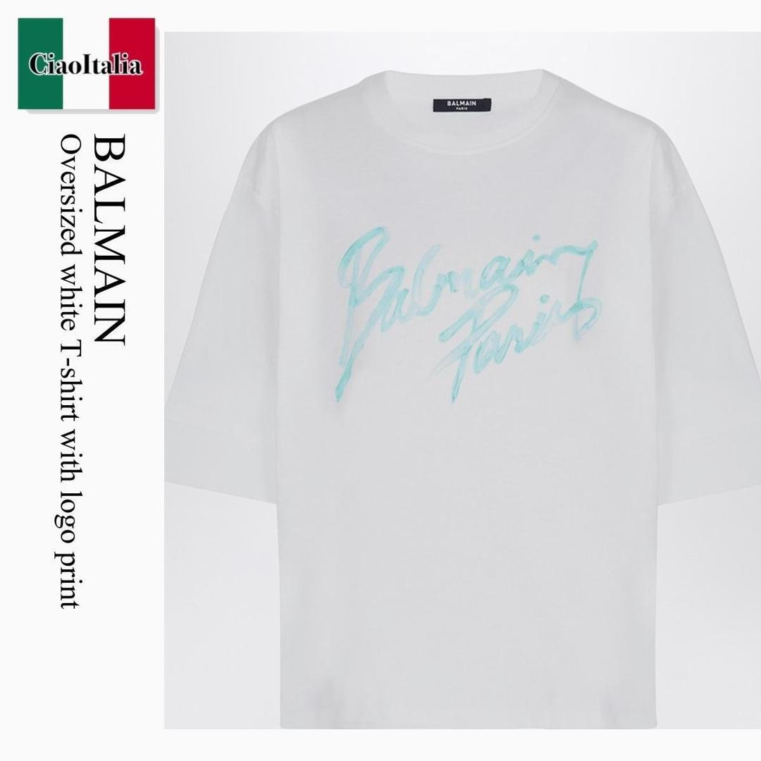 【数量限定・在庫限り・早い者勝ち！】 バルマン / Balmain Oversized White T-Shirt With Logo Print / GF1EG110BD41 / GF1EG110BD41 GXF / GF1EG110BD41GXF / Tシャツ・カットソー