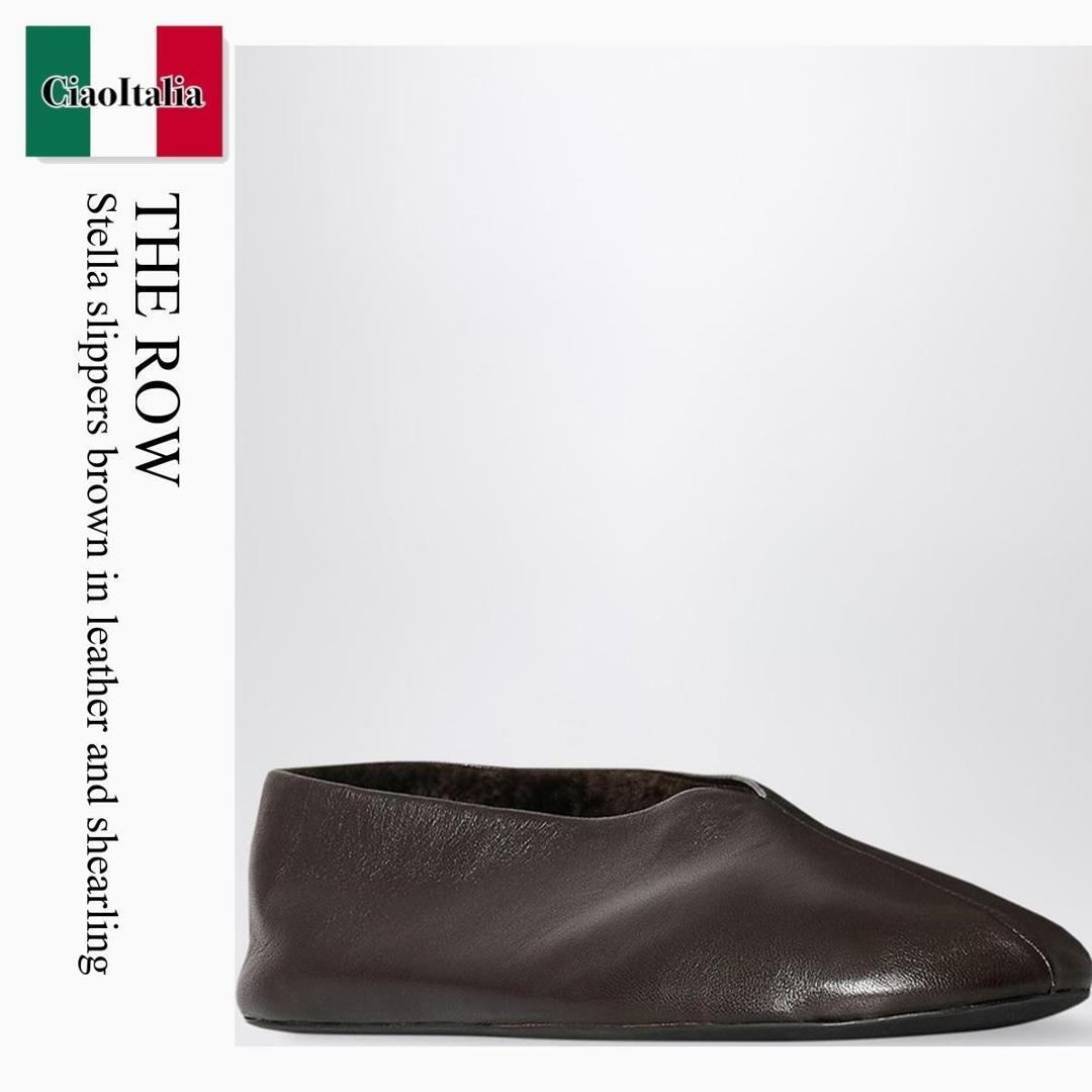 【寸法押さえる・店卸し資産境界線・早め者制覇！】 ザ・ロウ / The Row Stella Slippers Brown In Leather And Shearling / F1638N66SH02 / F1638N66SH02 LQB / F1638N66SH02LQB / バレーシューズ