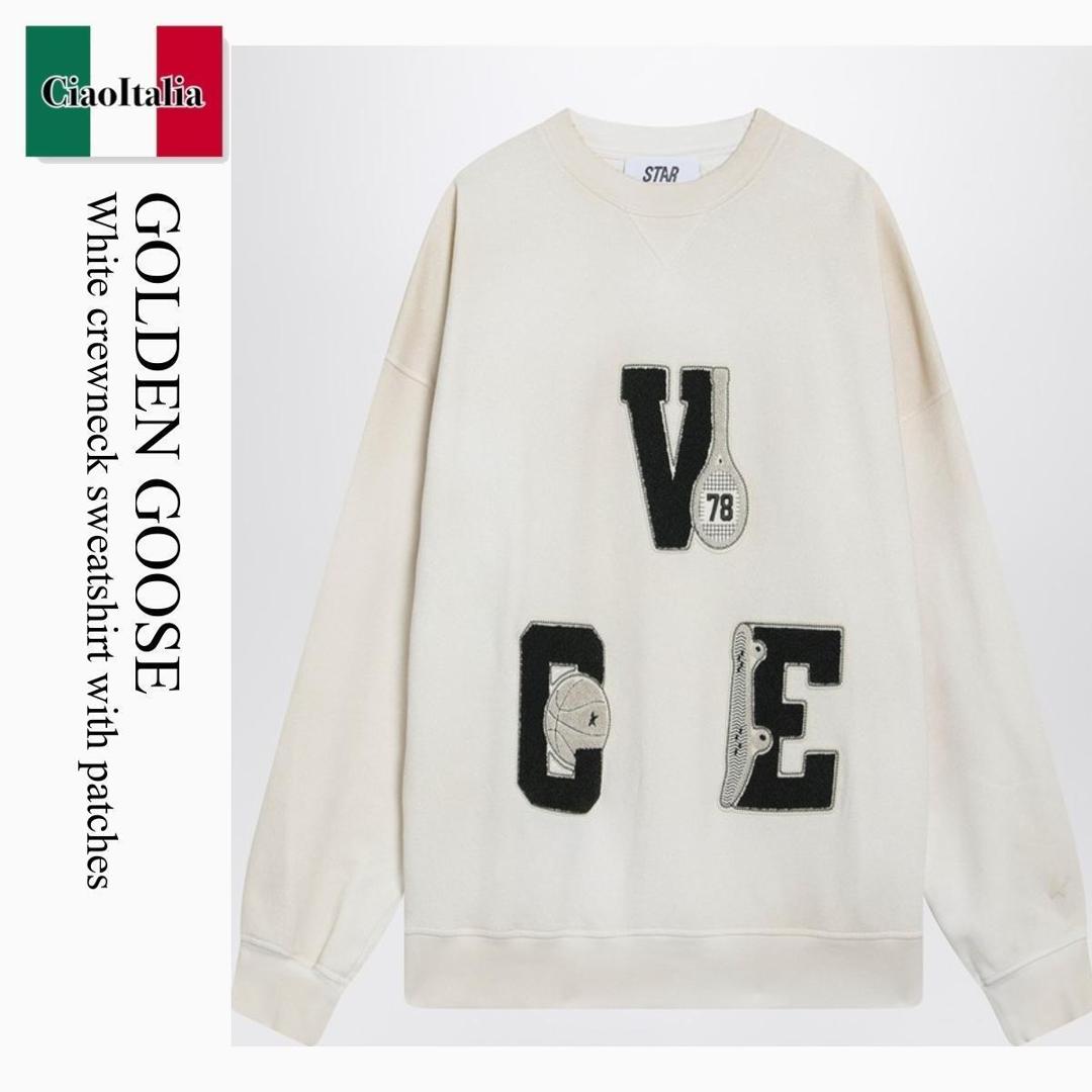 【寸法押さえる・店卸し資産境界線・早め者戦勝！】 ゴールデングース / Golden Goose White Crewneck Sweatshirt With Patches / GUP02713 P002416 / GUP02713 P002416 11616 / GUP02713P00241611616 / スウェット・トレーナー