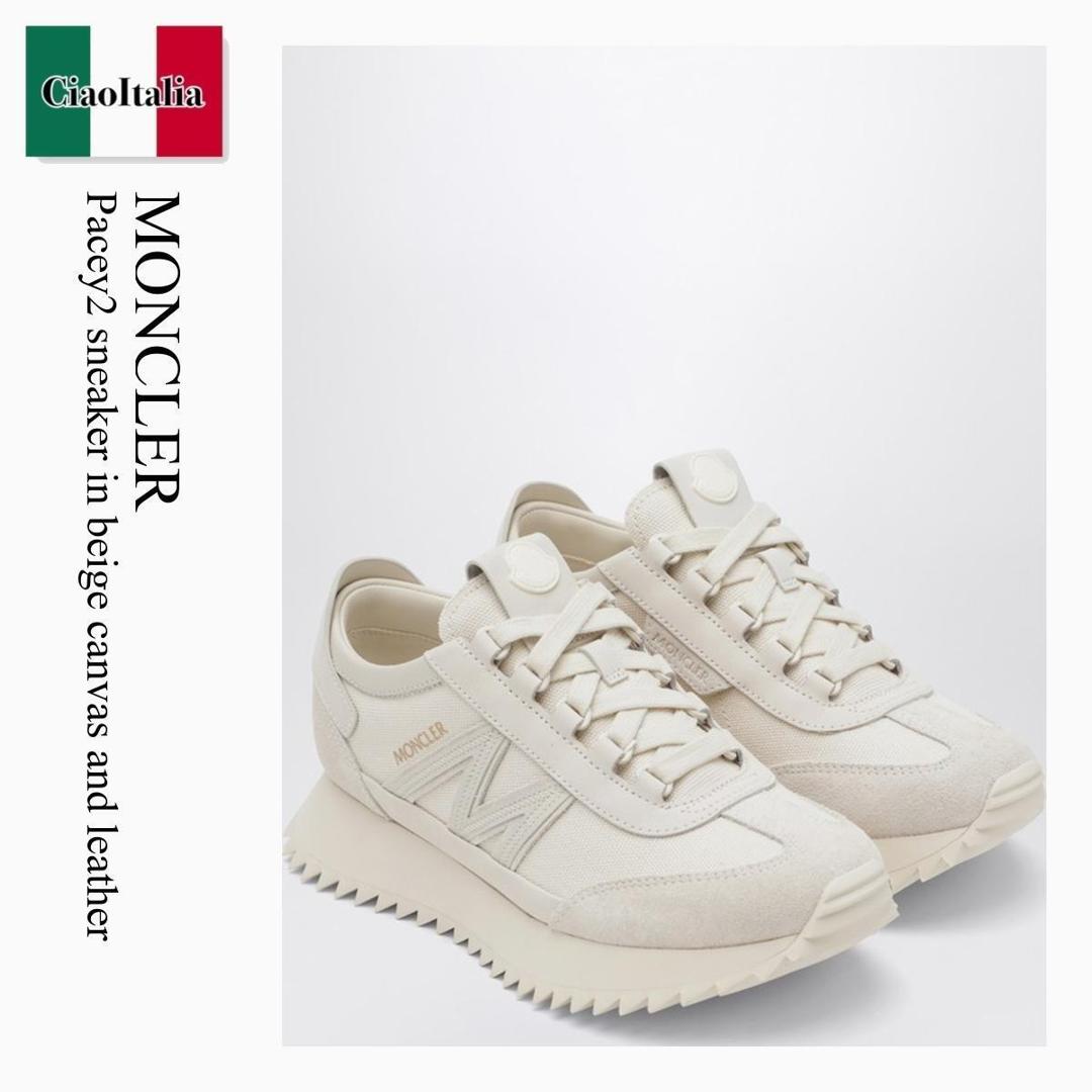 【寸法押さえる・店卸し資産境界線・早め者制覇！】 モンク軌跡 / Moncler Pacey2 Sneaker In Beige Canvas And Leather / 4M000 21I / 4M000 70M8008 21I / 4M00070M800821I / スニーカー