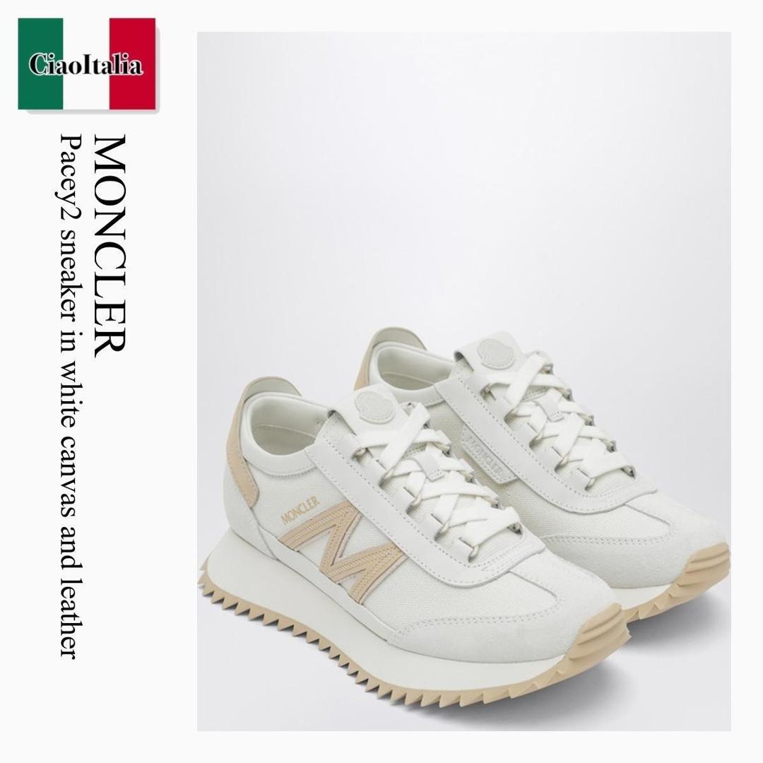 【寸法押さえる・店卸し資産境界線・早め者制覇！】 モンク軌跡 / Moncler Pacey2 Sneaker In White Canvas And Leather / 4M000 04A / 4M000 70M8008 04A / 4M00070M800804A / スニーカー