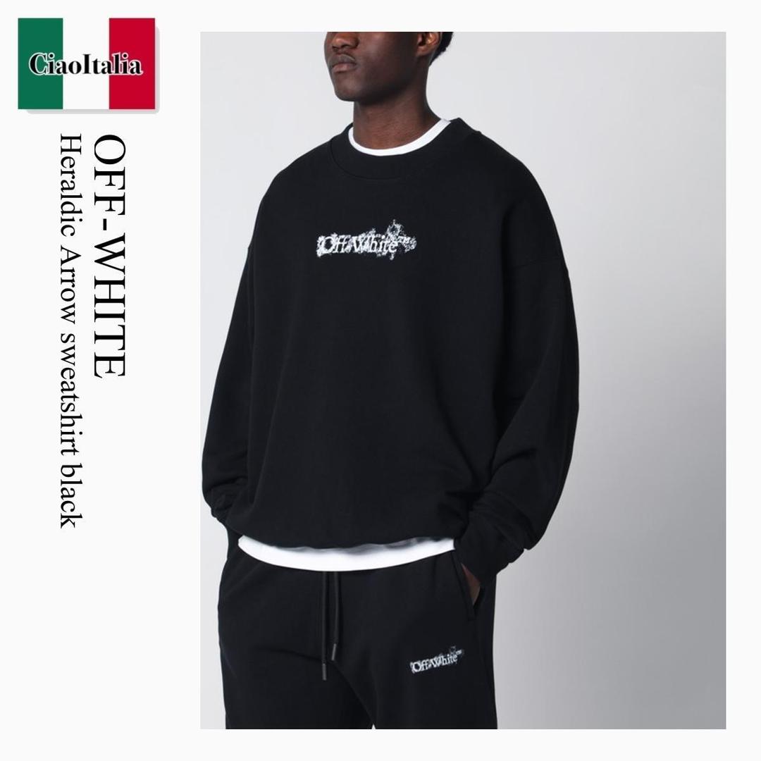 【分量制限事項・店卸し資産区分け・早め者白星！】 象牙色 / Off-White Heraldic Arrow Sweatshirt Black / OMBA054S26FLE002 / OMBA054S26FLE002 0001 / OMBA054S26FLE0020001 / スウェット・トレーナー