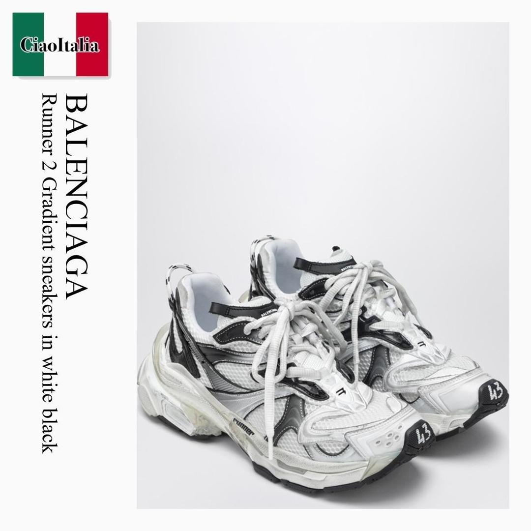 【量目押さえる・店卸し資産極限点・早め者制勝！】 バレンシアガ / Balenciaga Runner 2 Gradient Sneakers In White Black / 779066 WRN2G / 779066 WRN2G 9010 / 779066WRN2G9010 / スニーカー