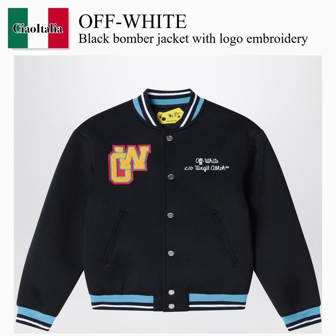 【寸法押さえる・店卸し資産境界線・早め者制覇！】 象牙色 / Off-White Black Bomber Jacket With Logo Embroidery / OBEH001S26FAB001 / OBEH001S26FAB001 0001 / OBEH001S26FAB0010001 / キッズアウター