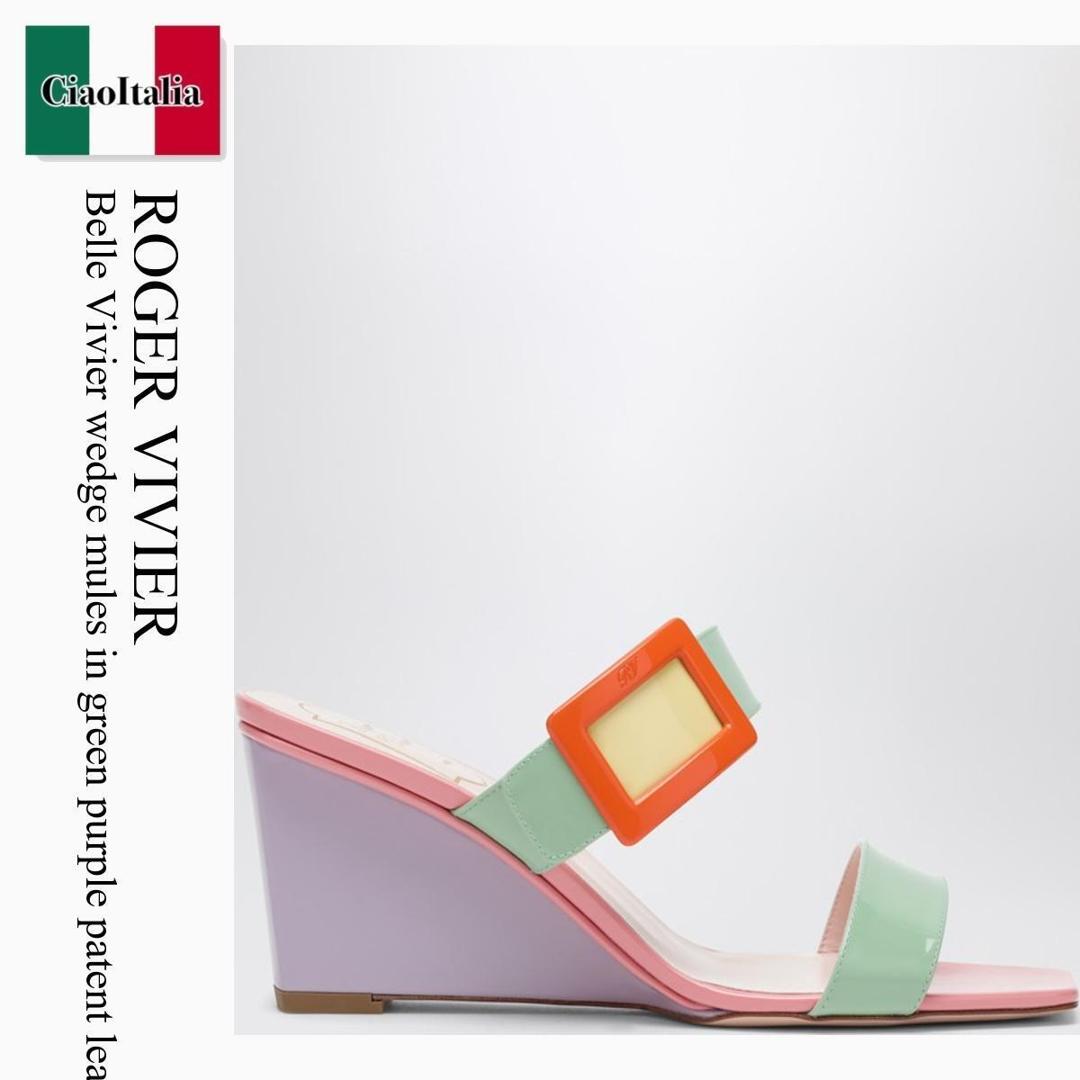 【寸法押さえる・店卸し資産境界線・早め者制覇！】 ロジェ・ヴィヴィエ / Roger Vivier Belle Vivier Wedge Mules In Green Purple Patent / RVW80544430D1P / RVW80544430D1P 1V96 / RVW80544430D1P1V96 / サンダル・ミュール