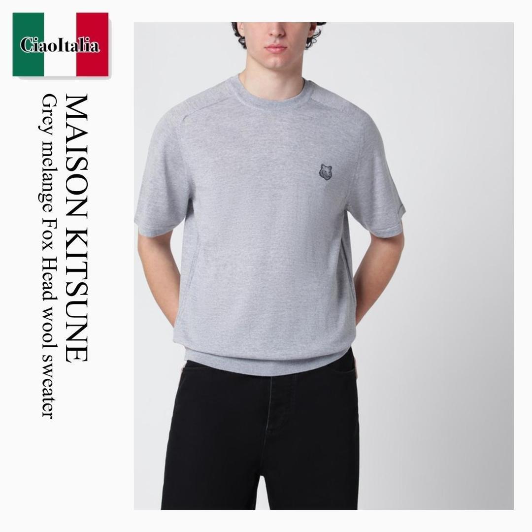 【寸法押さえる・店卸し資産境界線・早め者戦勝！】 住み家 稲荷 / Maison Kitsune Grey Melange Fox Head Wool Sweater / QM00804KT1181 / QM00804KT1181 H150 / QM00804KT1181H150 / 編み物・プルオーバー