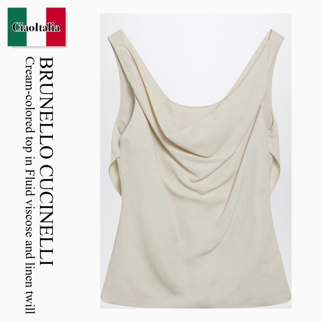 【寸法押さえる・店卸し資産境界線・早め者制覇！】 ブルネロクチネリ / Brunello Cucinelli Cream-Colored Top In Fluid Viscose And Li / MH126TR31V / MH126TR31V C579 / MH126TR31VC579 / 貯蔵タンクとっ始め