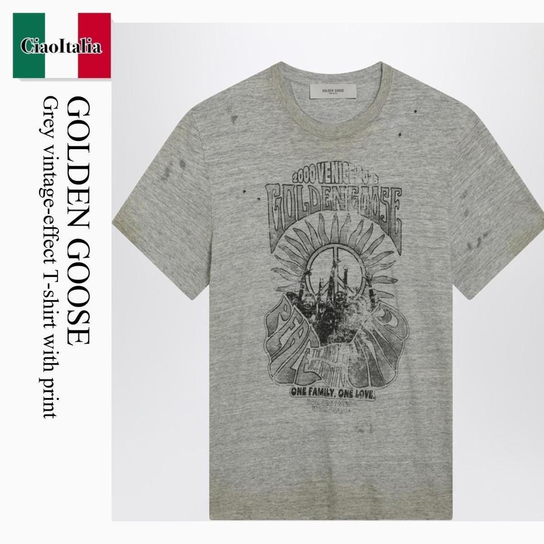 【量目押さえる・店卸し資産極限点・早め者制勝！】 ゴールデングース / Golden Goose Grey Vintage-Effect T-Shirt With Print / GMP01220 P002524 / GMP01220 P002524 60255 / GMP01220P00252460255 / プルオーバー・カットソー