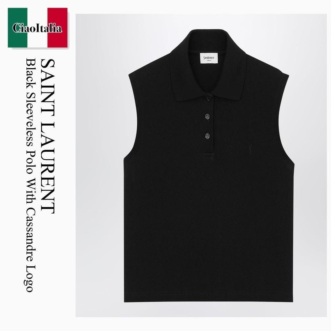 【寸法押さえる・店卸し資産境界線・早め者制覇！】 サンローラン / Saint Laurent Black Sleeveless Polo With Cassandre Logo / 862601 Y37ZE / 862601 Y37ZE 1000 / 862601Y37ZE1000 / スポーツシャツ
