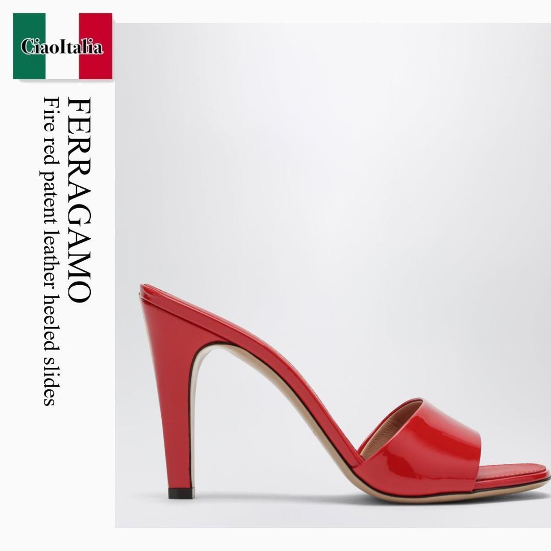 【数量限定・在庫限り・早い者勝ち！】 フェラガモ / Ferragamo Fire Red Patent Leather Heeled Slides / 790395 / 790395 FB / 790395FB / サンダル・ミュール