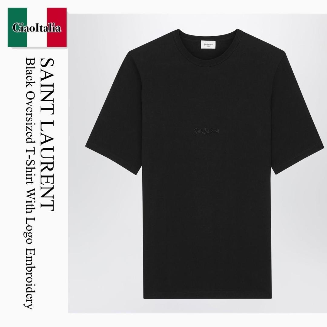 【数量限定・在庫限り・早い者勝ち!】 サンローラン / Saint Laurent Black Oversized T-Shirt With Logo Embroidery / 857461 Y37XE / 857461 Y37XE 1000 / 857461Y37XE1000 / Tシャツ・カットソー|Ciao Italia