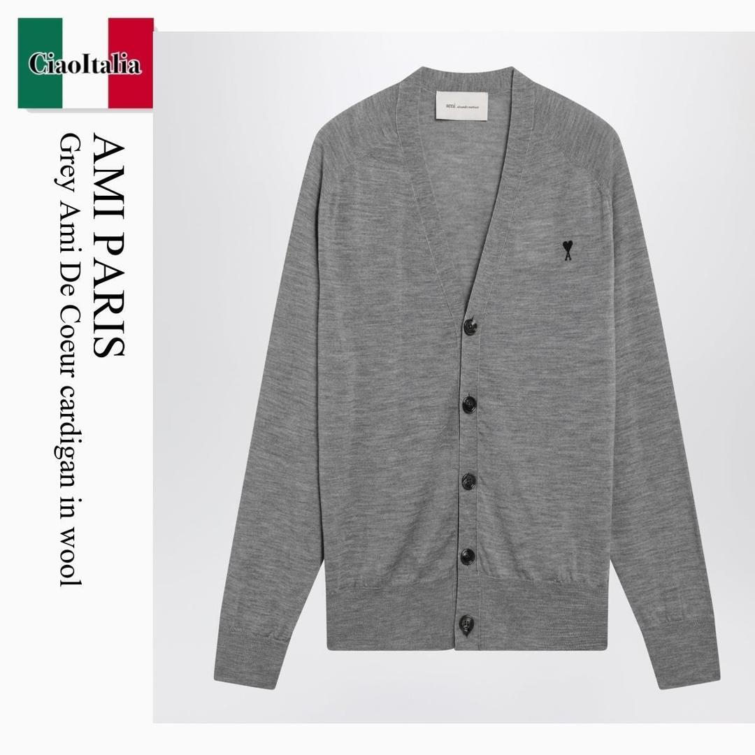 【数量限定・在庫限り・早い者勝ち！】 アミアレクサンドルマテュッシ / Ami Paris Grey Ami De Coeur Cardigan In Wool / HKC384KN0039 / HKC384KN0039 0504 / HKC384KN00390504 / カーディガン
