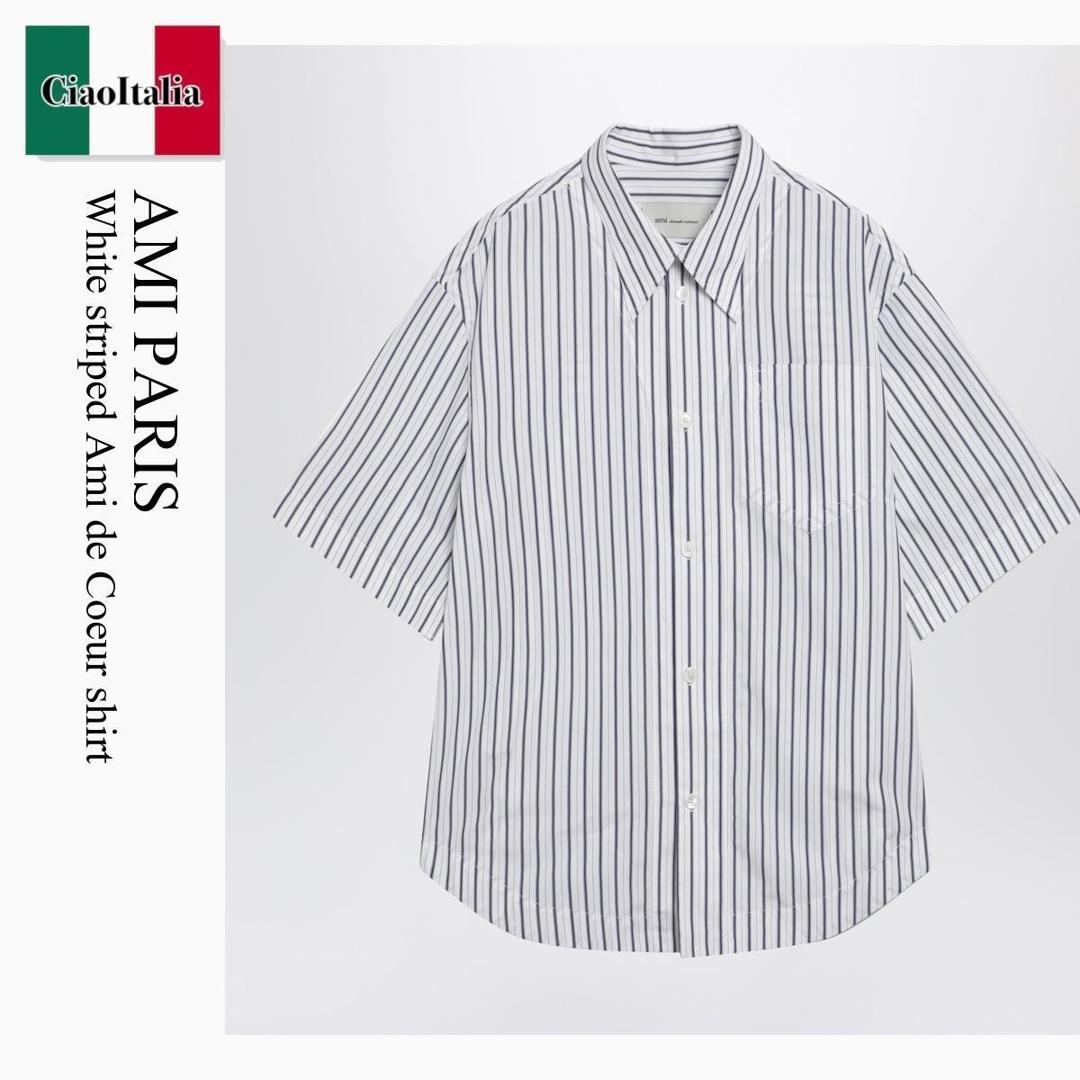 【分量制限事項・店卸し資産区分け・早め者白星！】 アミアレクサンドルマテュッシ / Ami Paris White Striped Ami De Coeur Shirt / USH809CO0220 / USH809CO0220 A074 / USH809CO0220A074 / プルオーバー