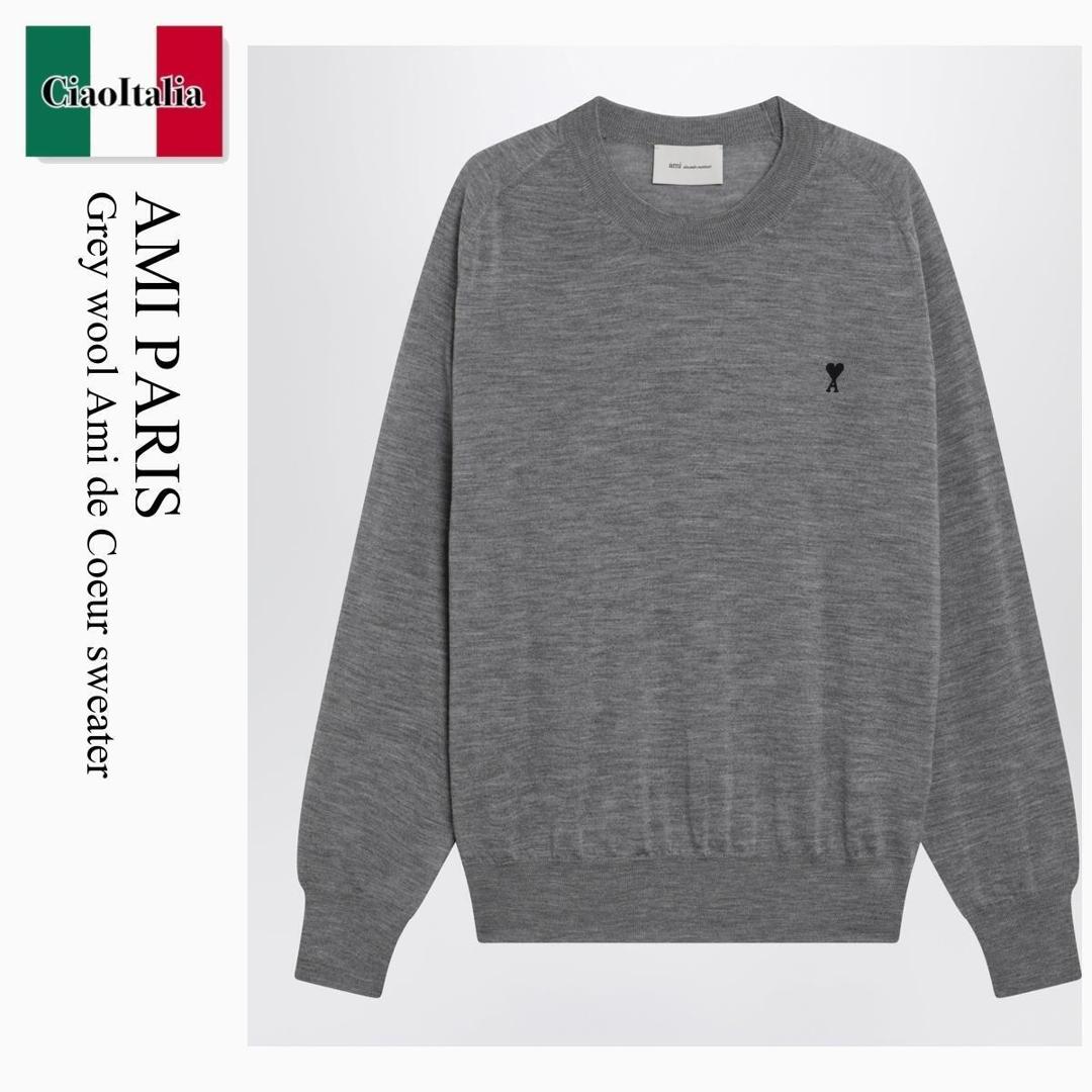 【数量限定・在庫限り・早い者勝ち！】 アミアレクサンドルマテュッシ / Ami Paris Grey Wool Ami De Coeur Sweater / HKS866KN0039 / HKS866KN0039 0504 / HKS866KN00390504 / ニット・セーター