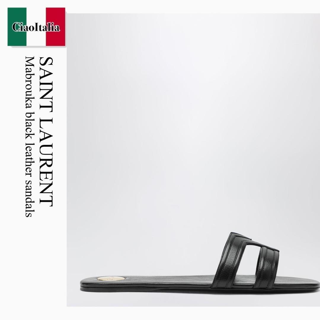 【数量限定・在庫限り・早い者勝ち！】 サンローラン / Saint Laurent Mabrouka Black Leather Sandals / 861853 25V00 / 861853 25V00 1000 / 86185325V001000 / サンダル・ミュール