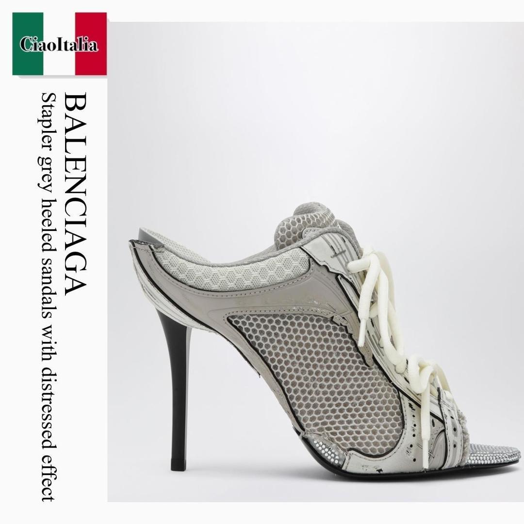 【寸法押さえる・店卸し資産境界線・早め者制覇！】 バレンシアガ / Balenciaga Stapler Grey Heeled Sandals With Distressed Effec / 853765 WSPLH / 853765 WSPLH 1300 / 853765WSPLH1300 / サンダル・ミュール