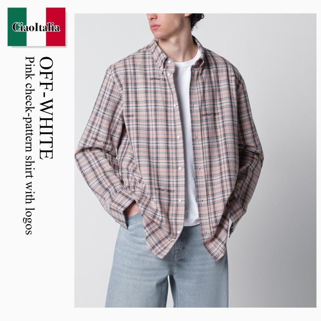 【分量制限事項・店卸し資産区分け・早め者白星！】 象牙色 / Off-White Pink Check-Pattern Shirt With Logos / OMGE04MS26FAB001 / OMGE04MS26FAB001 6080 / OMGE04MS26FAB0016080 / プルオーバー