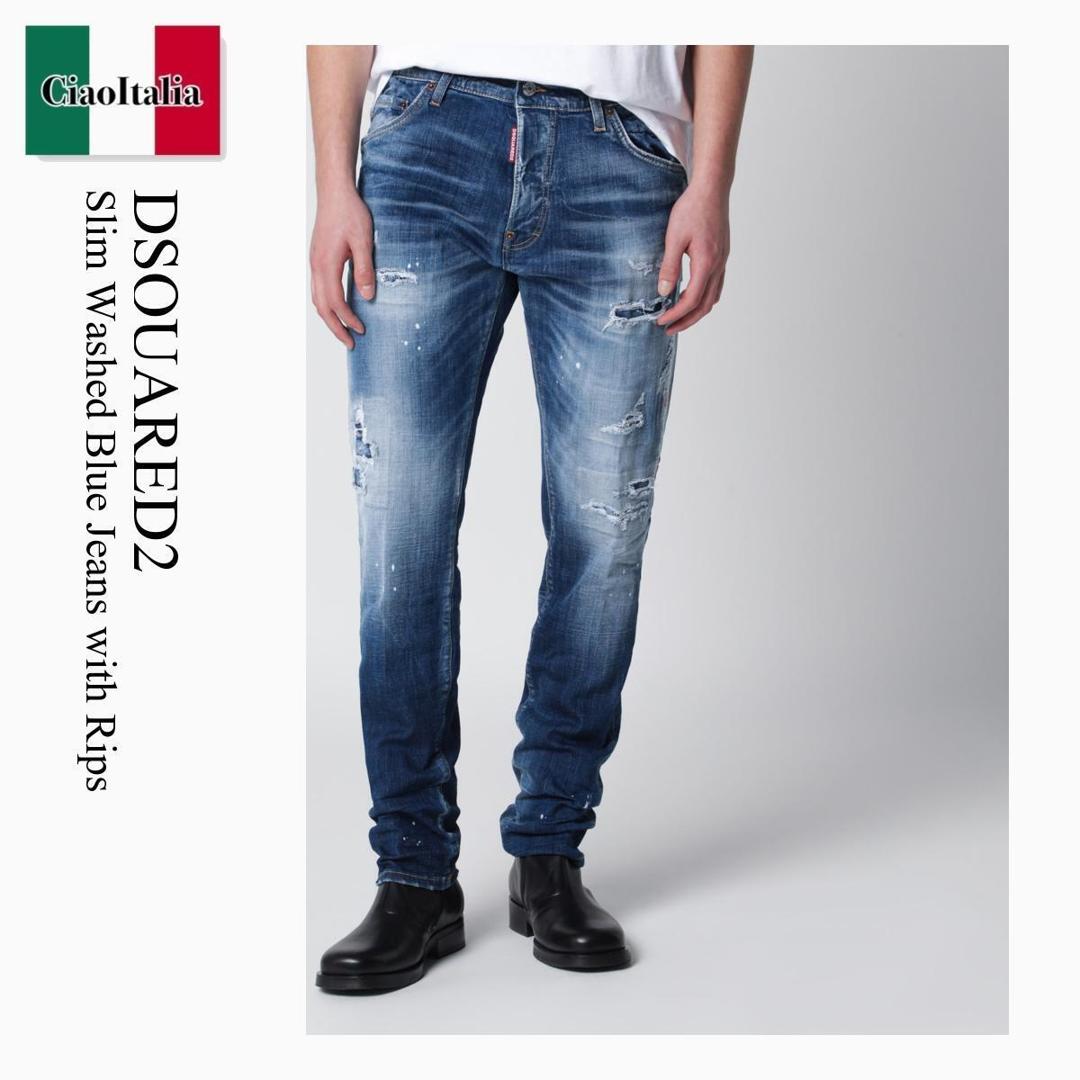 【数量限定・在庫限り・早い者勝ち！】 ディースクエアード / Dsquared2 Slim Washed Blue Jeans With Rips / S71LB1725 D30010 / S71LB1725 D30010 470 / S71LB1725D30010470 / デニム・ジーパン