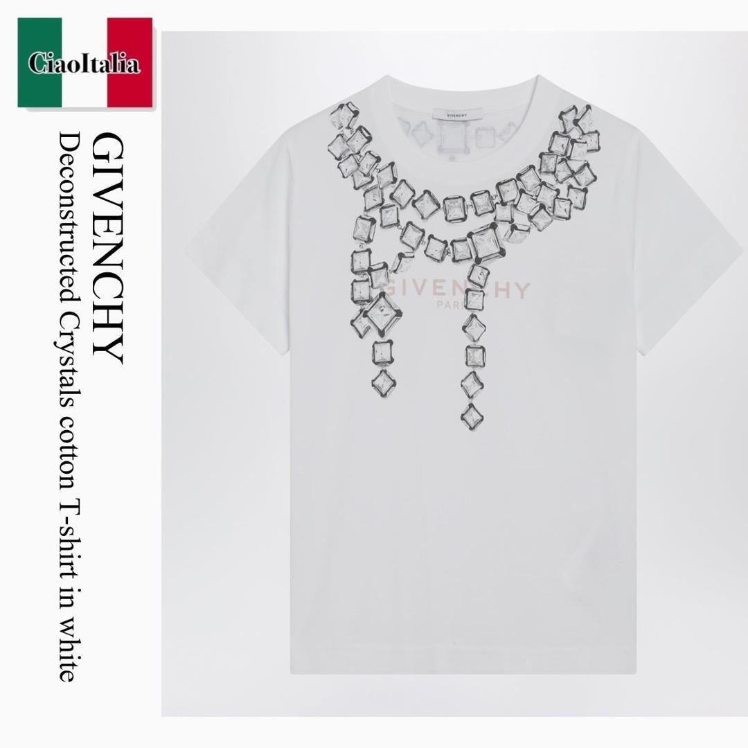 【分量制限事項・店卸し資産区分け・早め者白星！】 ジバンシィ / Givenchy Deconstructed Crystals Cotton T-Shirt In White / BW70FJP7ER / BW70FJP7ER 100 / BW70FJP7ER100 / プルオーバー・カットソー