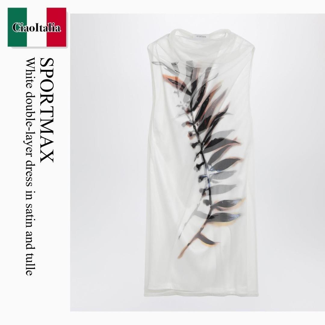 【数量限定・在庫限り・早い者勝ち！】 スポーツマックス / Sportmax White Double-Layer Dress In Satin And Tulle / SPSMELA / SPSMELA 004 / SPSMELA004 / ワンピース