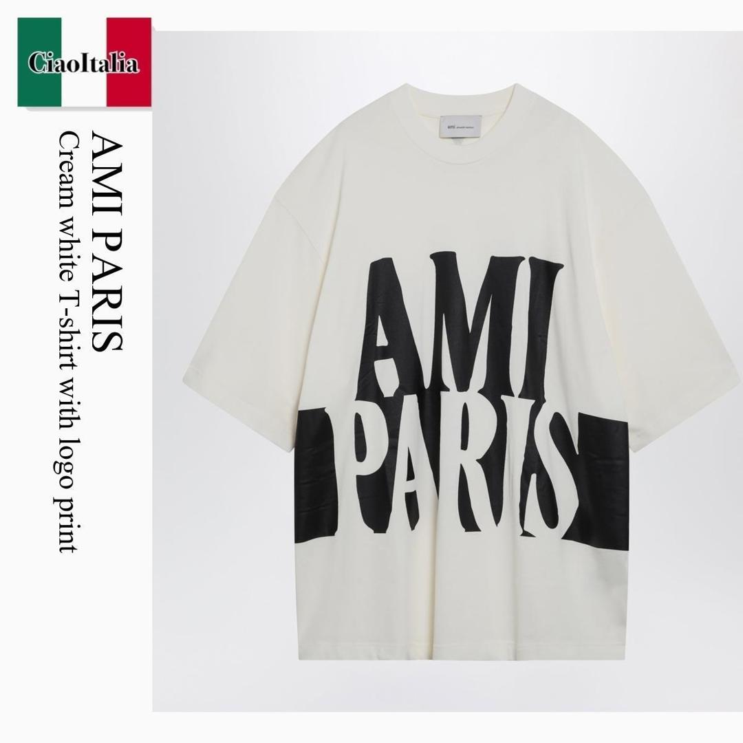 【数量限定・在庫限り・早い者勝ち！】 アミアレクサンドルマテュッシ / Ami Paris Cream White T-Shirt With Logo Print / UTS381U726 / UTS381U726 136 / UTS381U726136 / Tシャツ・カットソー