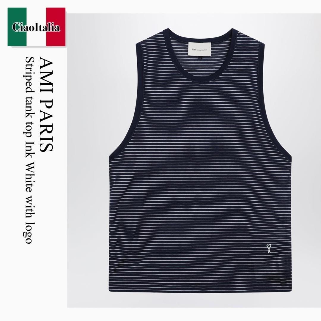 【数量限定・在庫限り・早い者勝ち！】 アミアレクサンドルマテュッシ / Ami Paris Striped Tank Top Ink White With Logo / HTP820JE0212 / HTP820JE0212 A044 / HTP820JE0212A044 / タンクトップ｜Ciao Italia
