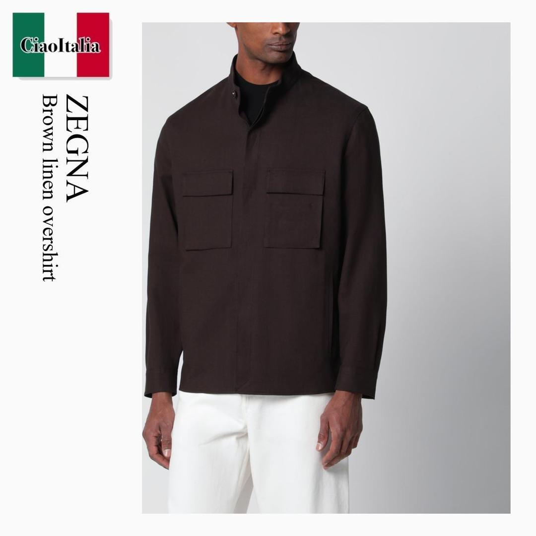 【寸法押さえる・店卸し資産境界線・早め者制覇！】 エルメネジルドゼニア / Zegna Brown Linen Overshirt / SOT54UHV71A3 / SOT54UHV71A3 M09 / SOT54UHV71A3M09 / プルオーバー