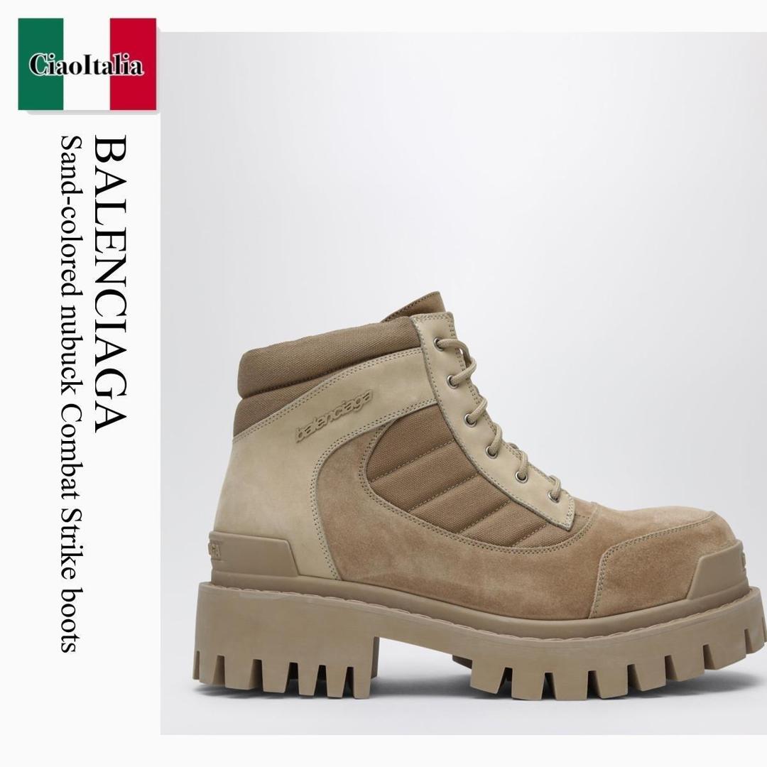 【物量制限事項・店卸し資産極限点・早め者制覇！】 バレンシアガ / Balenciaga Sand-Colored Nubuck Combat Strike Boots / 867708 WCB45 / 867708 WCB45 9090 / 867708WCB459090 / ブーツ