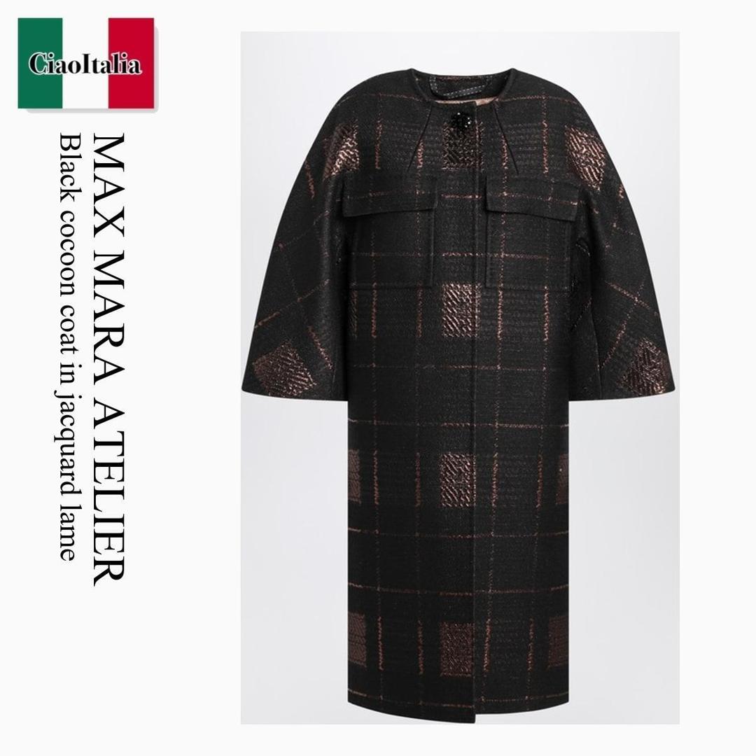 【量目押さえる・店卸し資産極限点・早め者制勝！】 マックスマーラ / Max Mara Atelier Black Cocoon Coat In Jacquard Lame / FINALE / FINALE 001 / FINALE001 / 厚地の外套