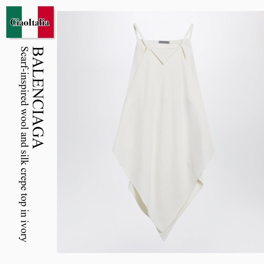 【寸法押さえる・店卸し資産境界線・早め者戦勝！】 バレンシアガ / Balenciaga Scarf-Inspired Wool And Silk Crepe Top In Ivory / 872352 TUT14 / 872352 TUT14 9002 / 872352TUT149002 / トップス余分の物