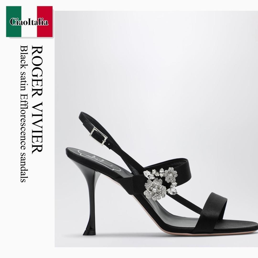 【物量制限事項・店卸し資産極限点・早め者制覇！】 ロジェ・ヴィヴィエ / Roger Vivier Black Satin Efflorescence Sandals / RVW81544800RS0 / RVW81544800RS0 B999 / RVW81544800RS0B999 / サンダル・ミュール