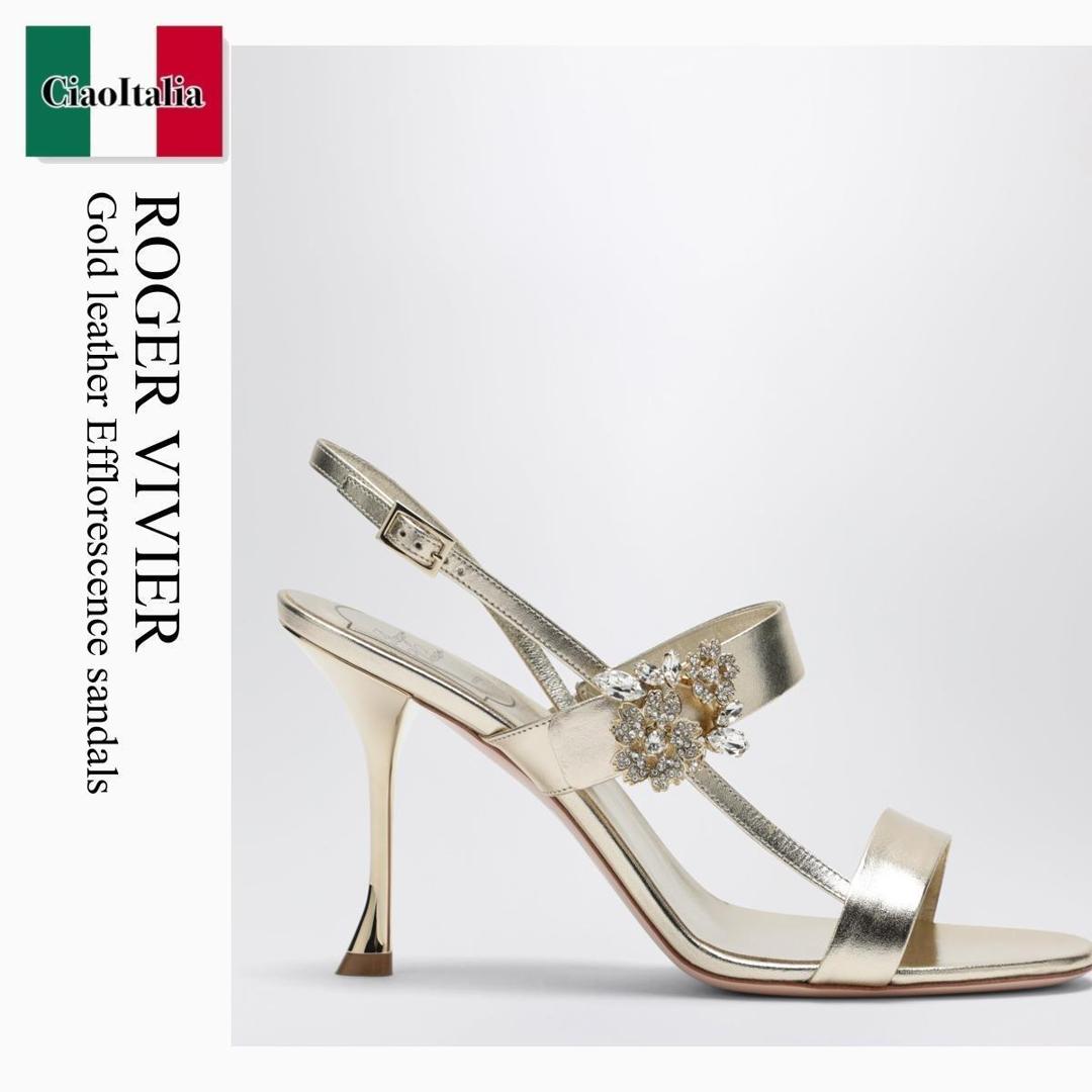 【物量制限事項・店卸し資産極限点・早め者制覇！】 ロジェ・ヴィヴィエ / Roger Vivier Gold Leather Efflorescence Sandals / RVW81544800KAC / RVW81544800KAC G005 / RVW81544800KACG005 / サンダル・ミュール