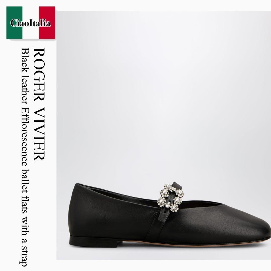 【寸法押さえる・店卸し資産境界線・早め者制覇！】 ロジェ・ヴィヴィエ / Roger Vivier Black Leather Efflorescence Ballet Flats / RVW7434463091T / RVW7434463091T B999 / RVW7434463091結核症999 / バレーシューズ